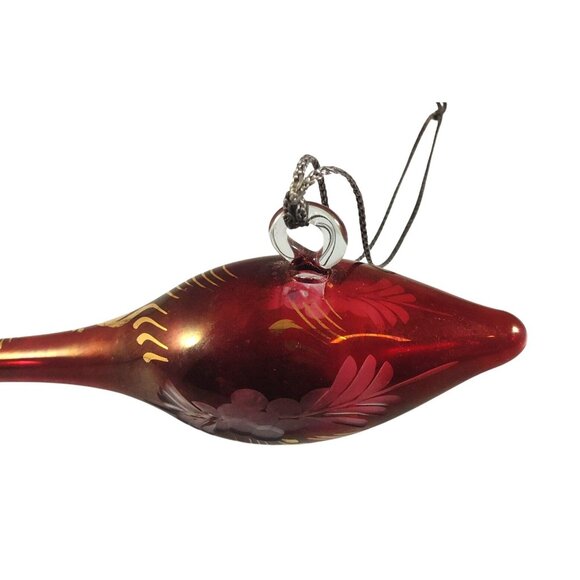Handcrafted Egyptian Red Glass Ornament With 24K Gold Trim Accents - Picture 4 of 8